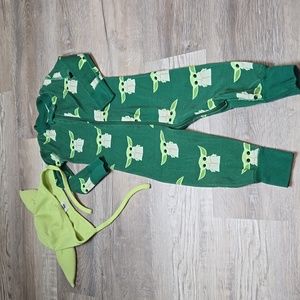 Hanna Andersson Star Wars baby Yoda zip sleeper pj hat grogu 80 18-24m baby boy